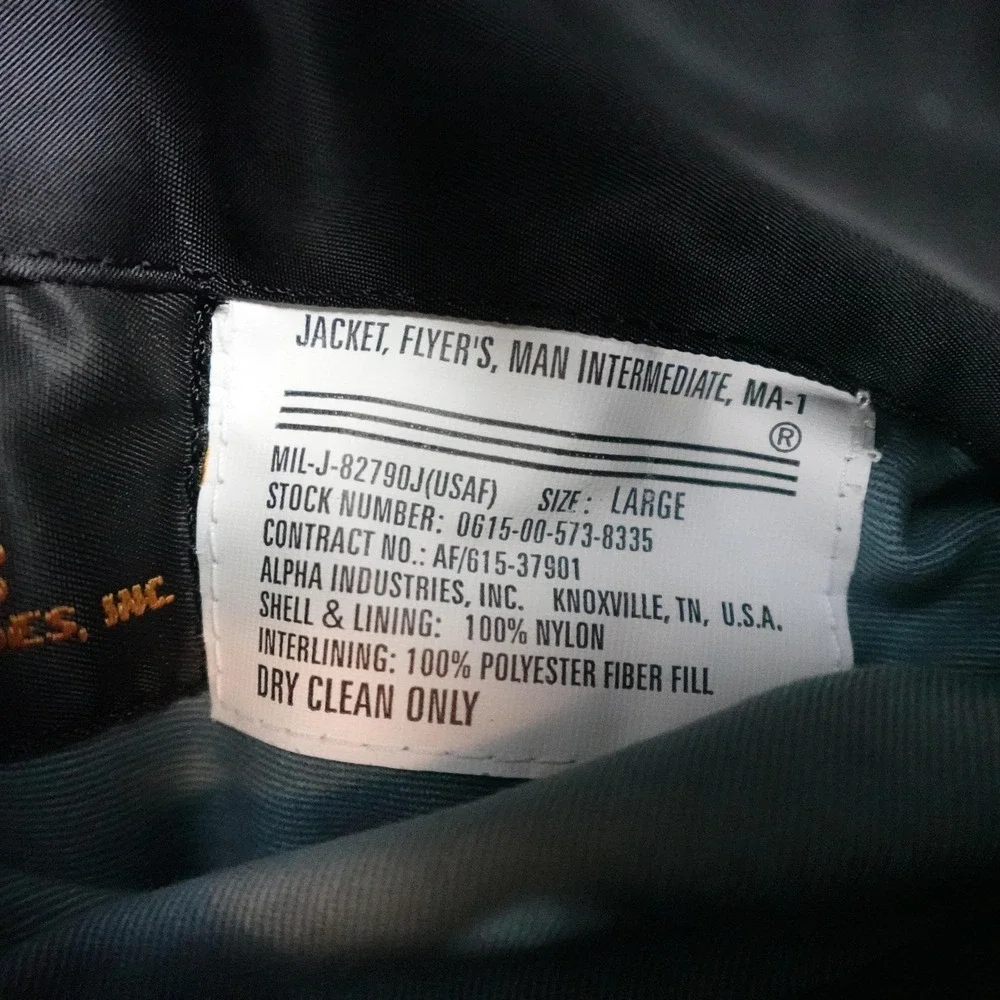 Vintage Alpha Industries MA-1 Jacket Mens Large Black Bomber Flight USA